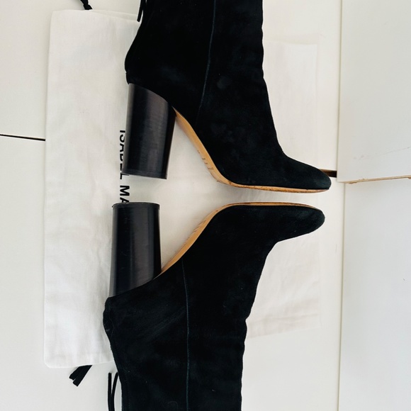Isabel Marant black suede stacked block heel back zip ankle boot size 37 - Picture 5 of 6